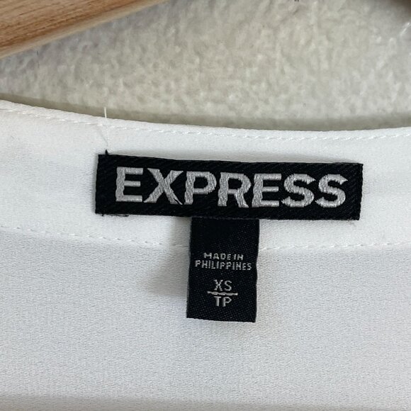 Express Womens XS White V Neck Blouse Zipper Detail Ruched Sleeves Shirt Top - Picture 3 of 7